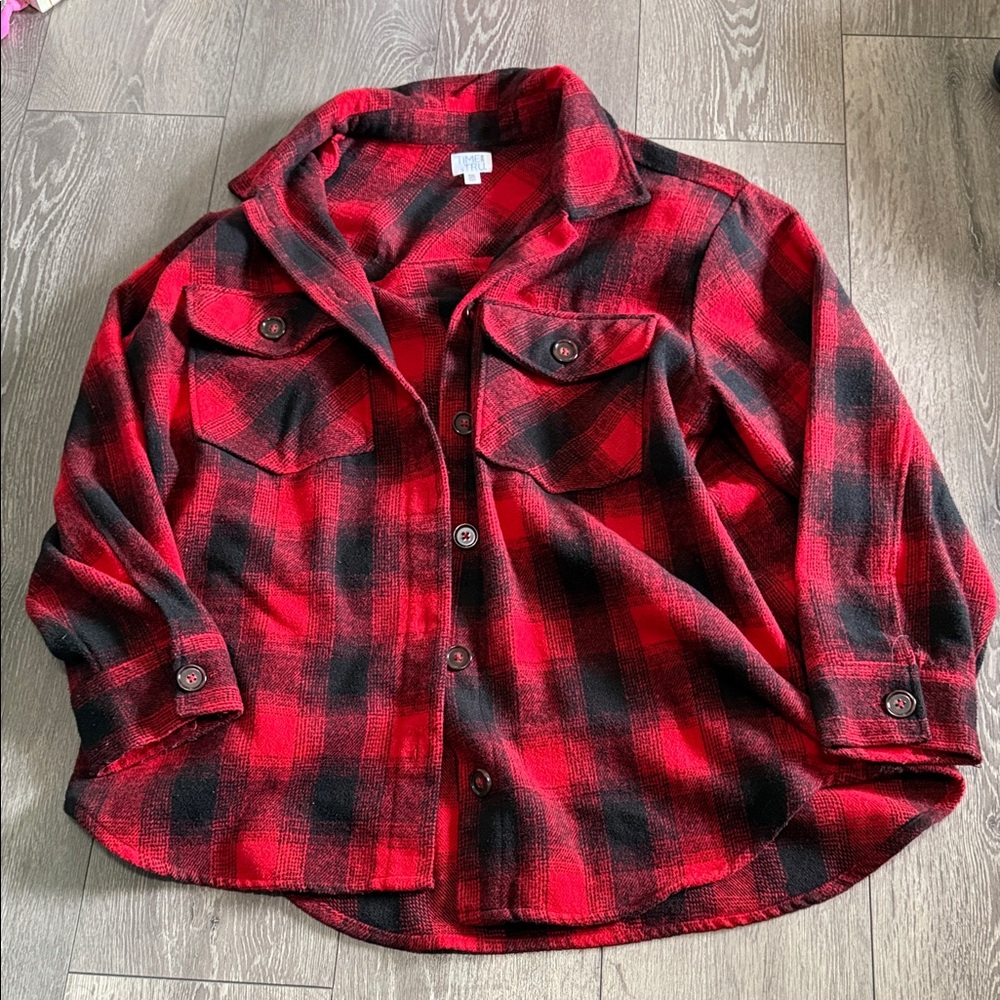 Time and Tru Red & Black Buffalo Plaid Button Front Shirt Jacket